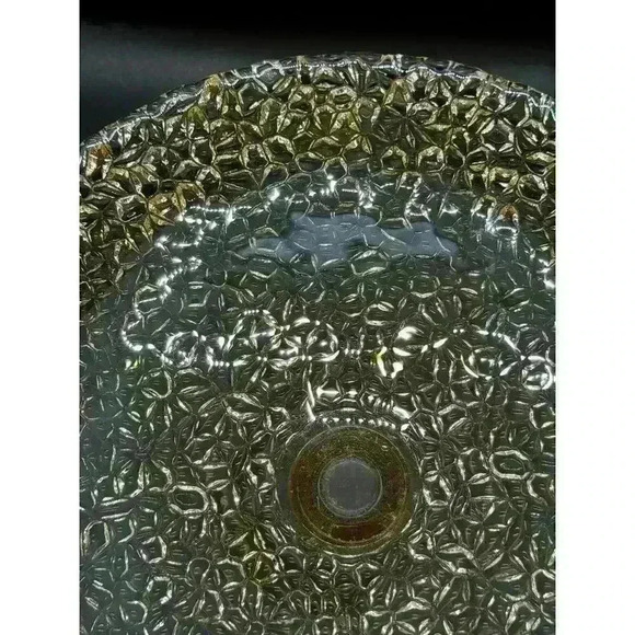 Vetropuro Gold Amber Glass 8 1/4” Diameter Pedestal Textured Dessert Stand Plate - Picture 5 of 9
